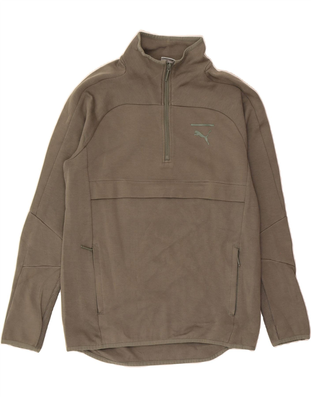 PUMA Mens Zip Neck Sweatshirt Jumper Small Khaki Cotton Vintage Puma and Second-Hand Puma from Messina Hembry 