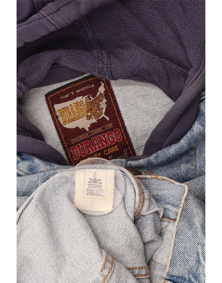 DURANGO Mens Hooded Denim Jacket UK 40 Large Blue Colourblock Cotton
