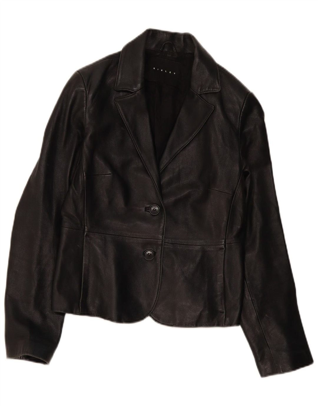 SISLEY Womens 2 Button Leather Blazer Jacket IT 44 Medium Black Leather