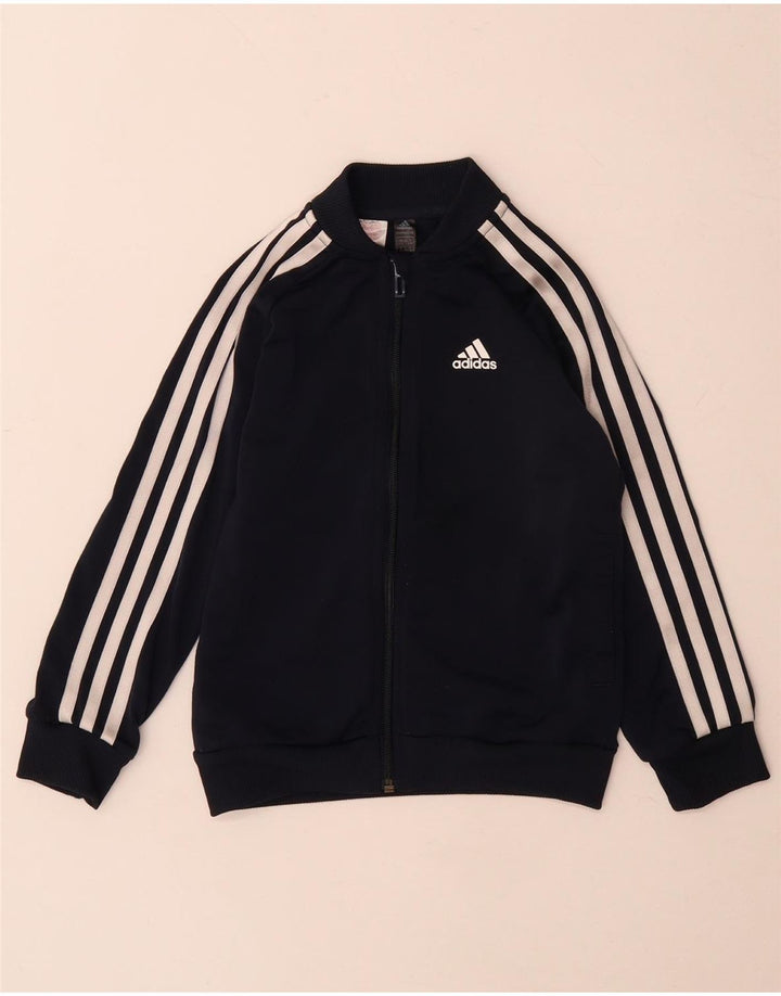 Adidas Boys Tracksuit Top Jacket 6-7 Years Navy Blue Polyester