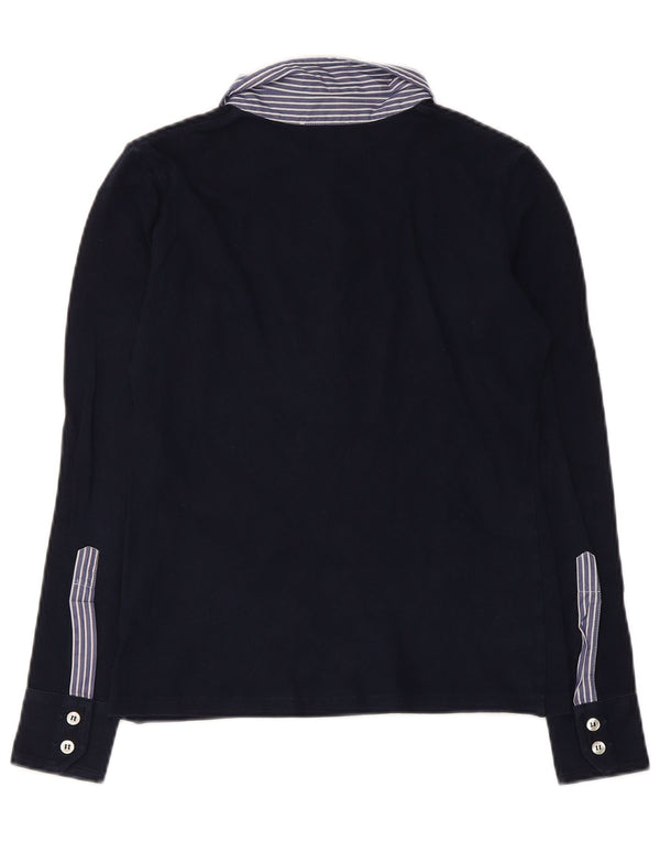 Fred Perry Womens Rugby Polo Shirt UK 12 Medium Navy Blue Striped