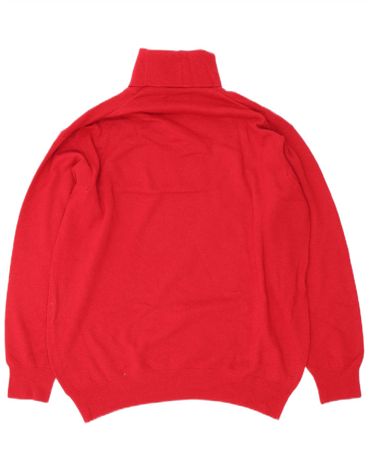 Sisley Mens Roll Neck Jumper Sweater Large Red Virgin Wool