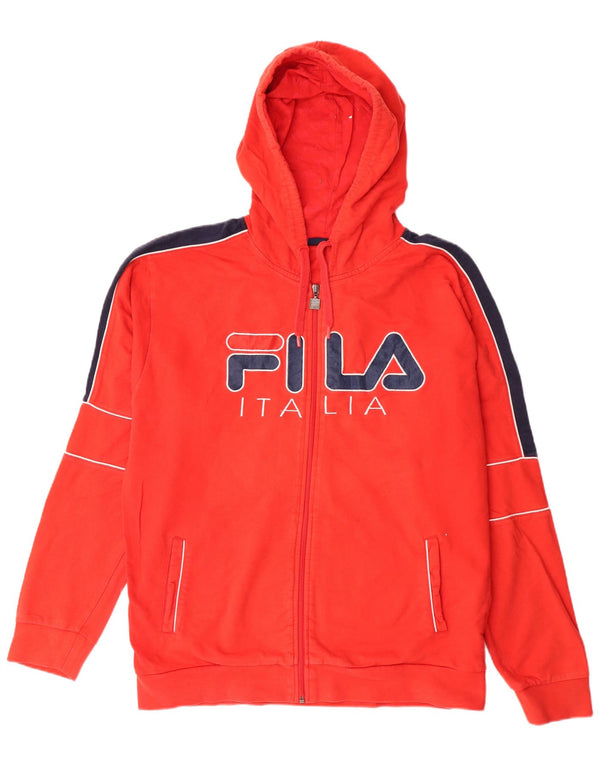 FILA Mens Italia Graphic Zip Hoodie Sweater Medium Red Colourblock Cotton