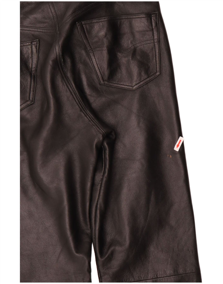 VINTAGE Mens Straight Leather Cropped Trousers IT 48 Medium W34 L25 Black