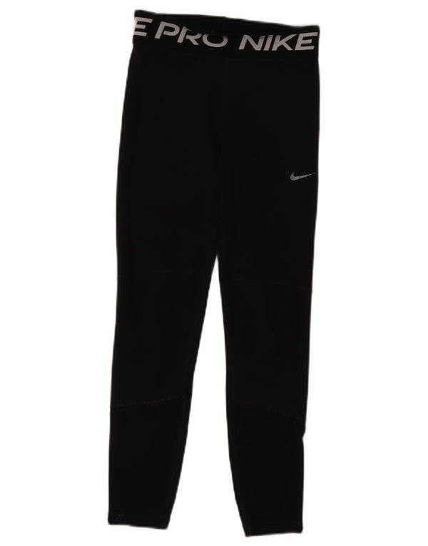 NIKE Girls Dri Fit Graphic Leggings 10-11 Years Medium Black Polyester