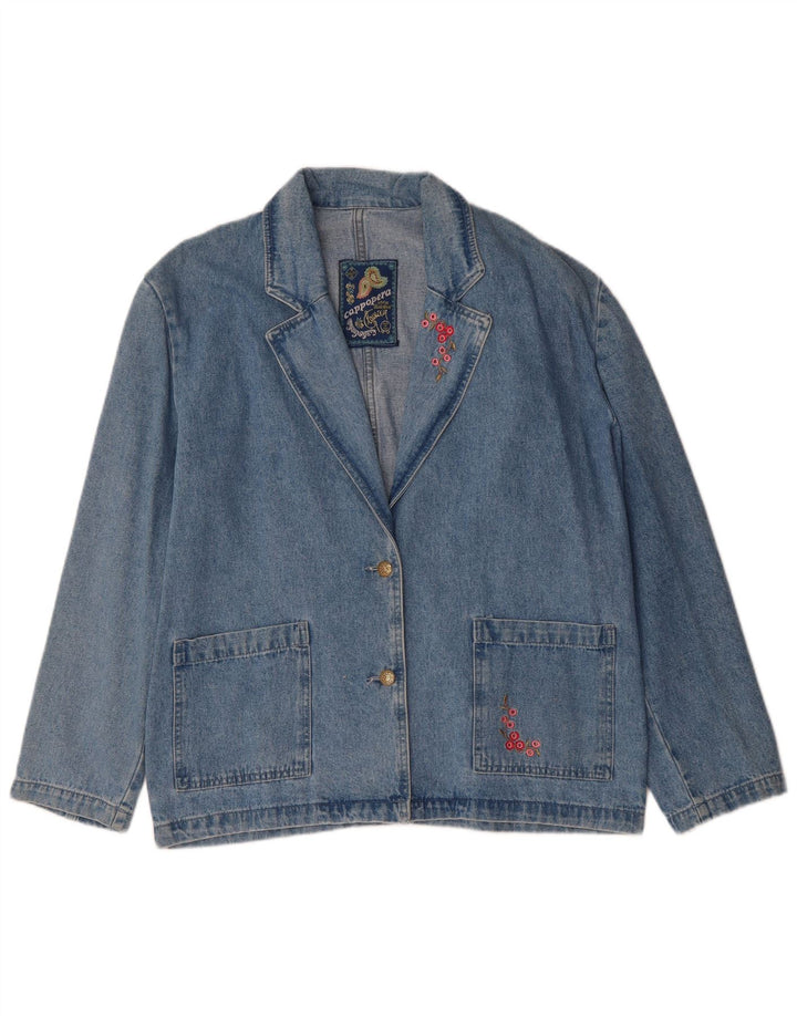 CAPPOPERA Womens 2 Button Denim Blazer Jacket UK 14 Medium Blue Floral