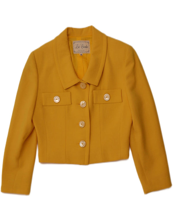 VINTAGE Womens 4 Button 2 Piece Skirt Set IT 44 Medium W26 Yellow Wool