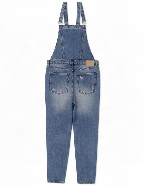 Zara Womens Dungarees Distressed Tapered Jeans Small W32 L25 Blue Cotton