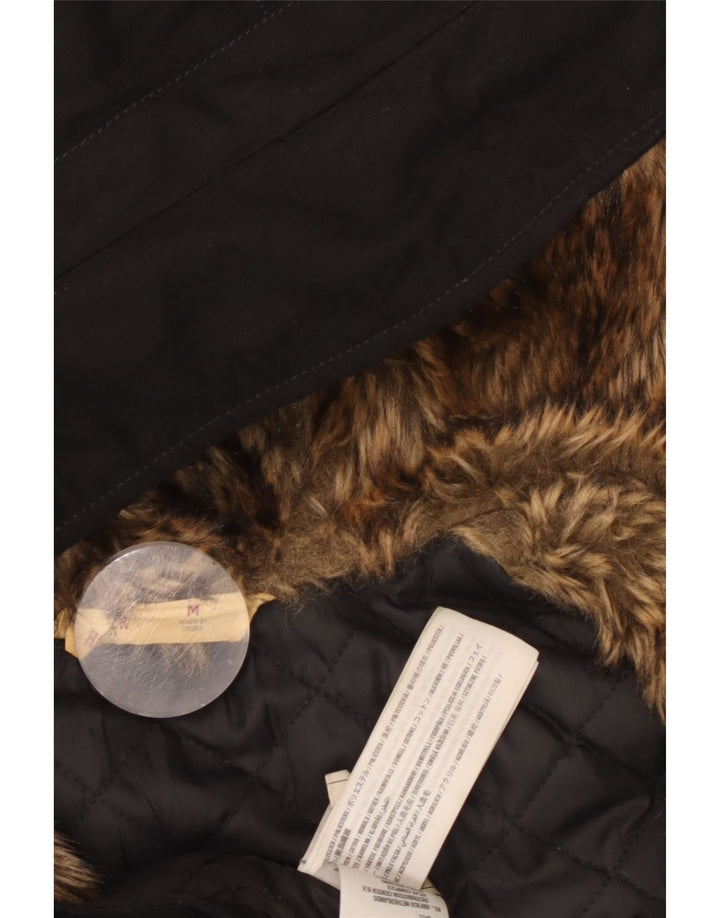 HOLLISTER Womens Hooded Parka Jacket UK 14 Medium Black Polyester