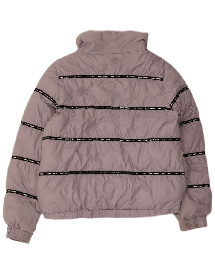 Dkny Womens Graphic Hooded Padded Jacket UK 12 Medium Grey Polyester