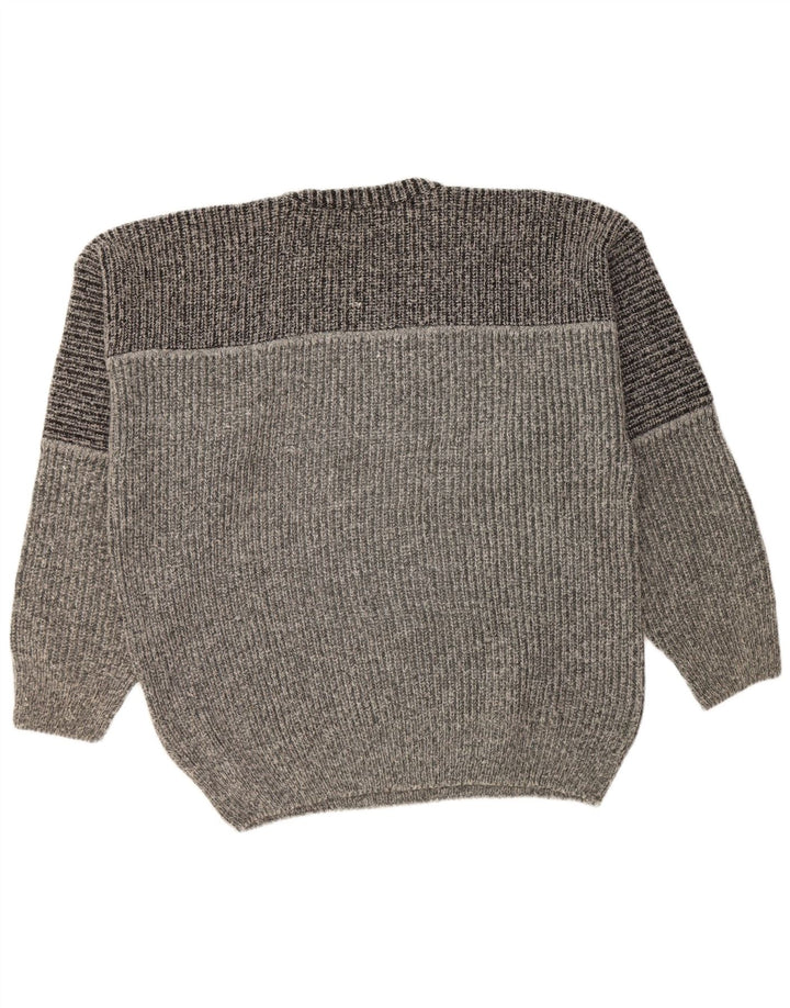 FIUME Mens Crew Neck Jumper Sweater 2XL Grey Colourblock Acrylic