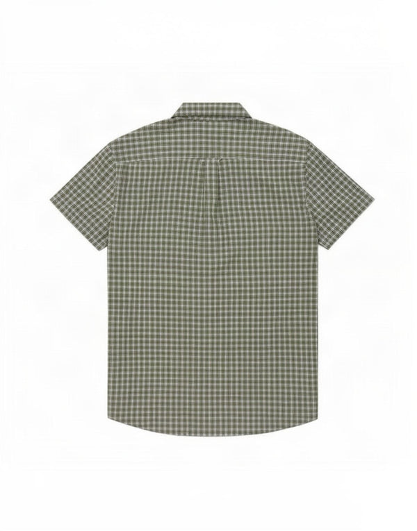 Benetton Mens Short Sleeve Shirt Small Green Check Cotton