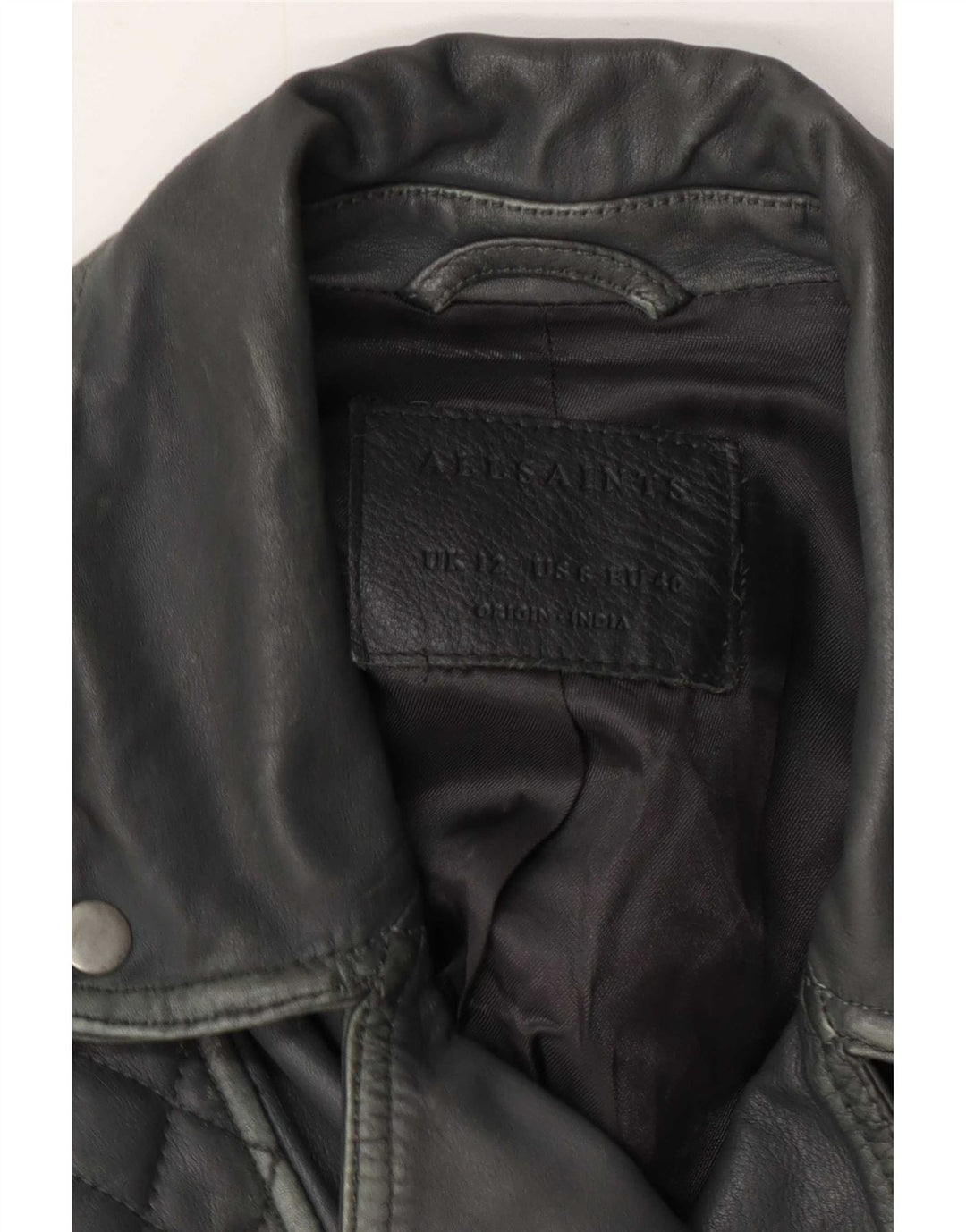 All Saints Womens Leather Biker Jacket UK 12 Medium Grey