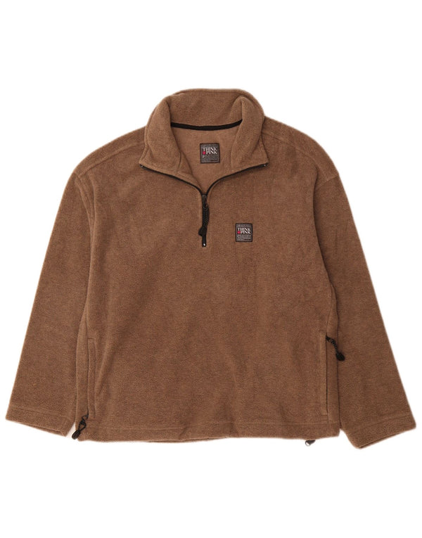Think Pink Womens Zip Neck Fleece Jumper UK 14 Medium Brown Polyester