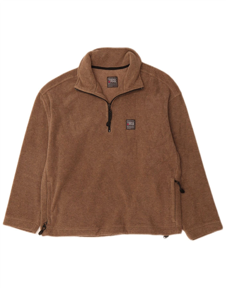 Think Pink Womens Zip Neck Fleece Jumper UK 14 Medium Brown Polyester