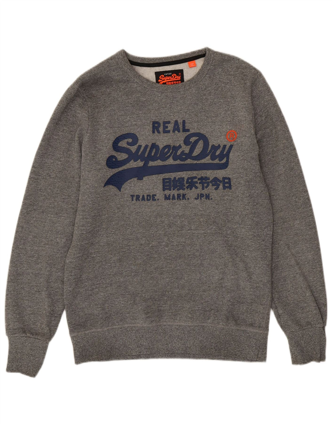 SUPERDRY Mens Graphic Sweatshirt Jumper Large Grey Flecked Cotton