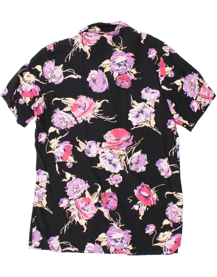 VINTAGE Womens Short Sleeve Shirt EU 38 Medium Black Floral Vintage Vintage and Second-Hand Vintage from Messina Hembry 
