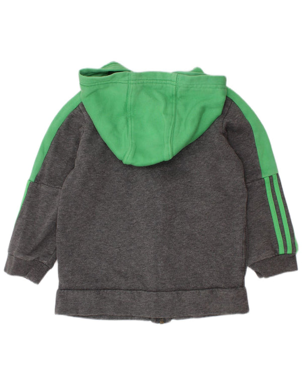 ADIDAS Boys Zip Hoodie Sweater 2-3 Years Grey Colourblock Cotton