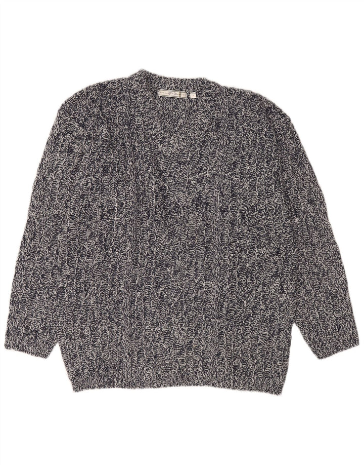 Lotto Mens V-Neck Jumper Sweater Large Navy Blue Flecked Acrylic