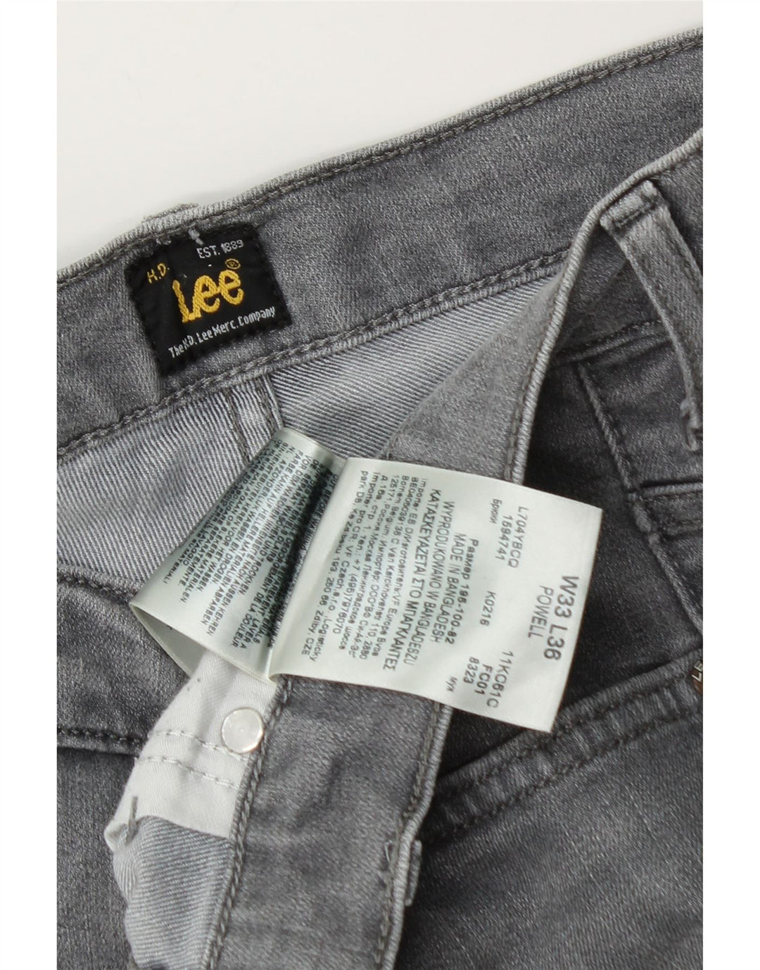 LEE Mens Powell Slim Jeans W33 L32 Grey Cotton