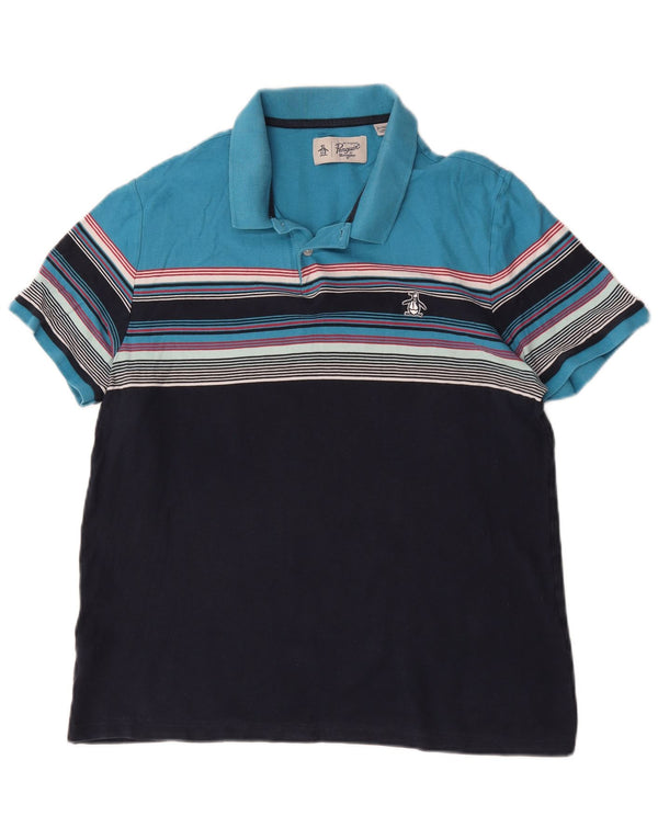 Penguin Mens Polo Shirt XL Navy Blue Colourblock Cotton