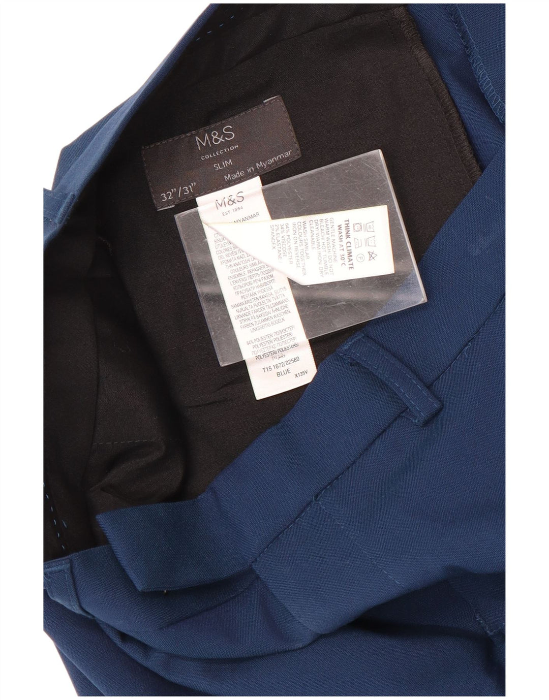 Marks & Spencer Mens Slim Suit Trousers W32 L31 Blue Polyester