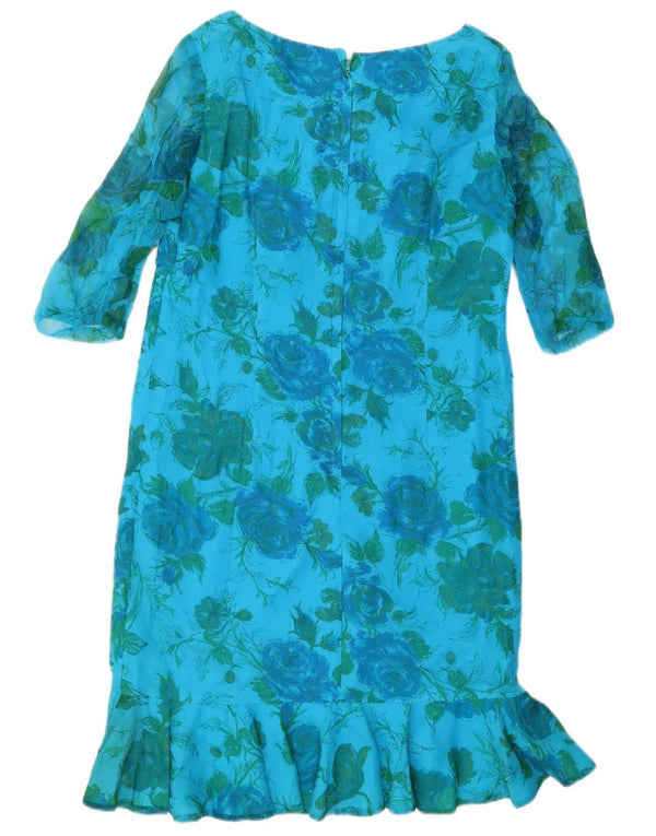 Vintage Womens 3/4 Sleeve Shift Dress UK 10 Small Blue Floral