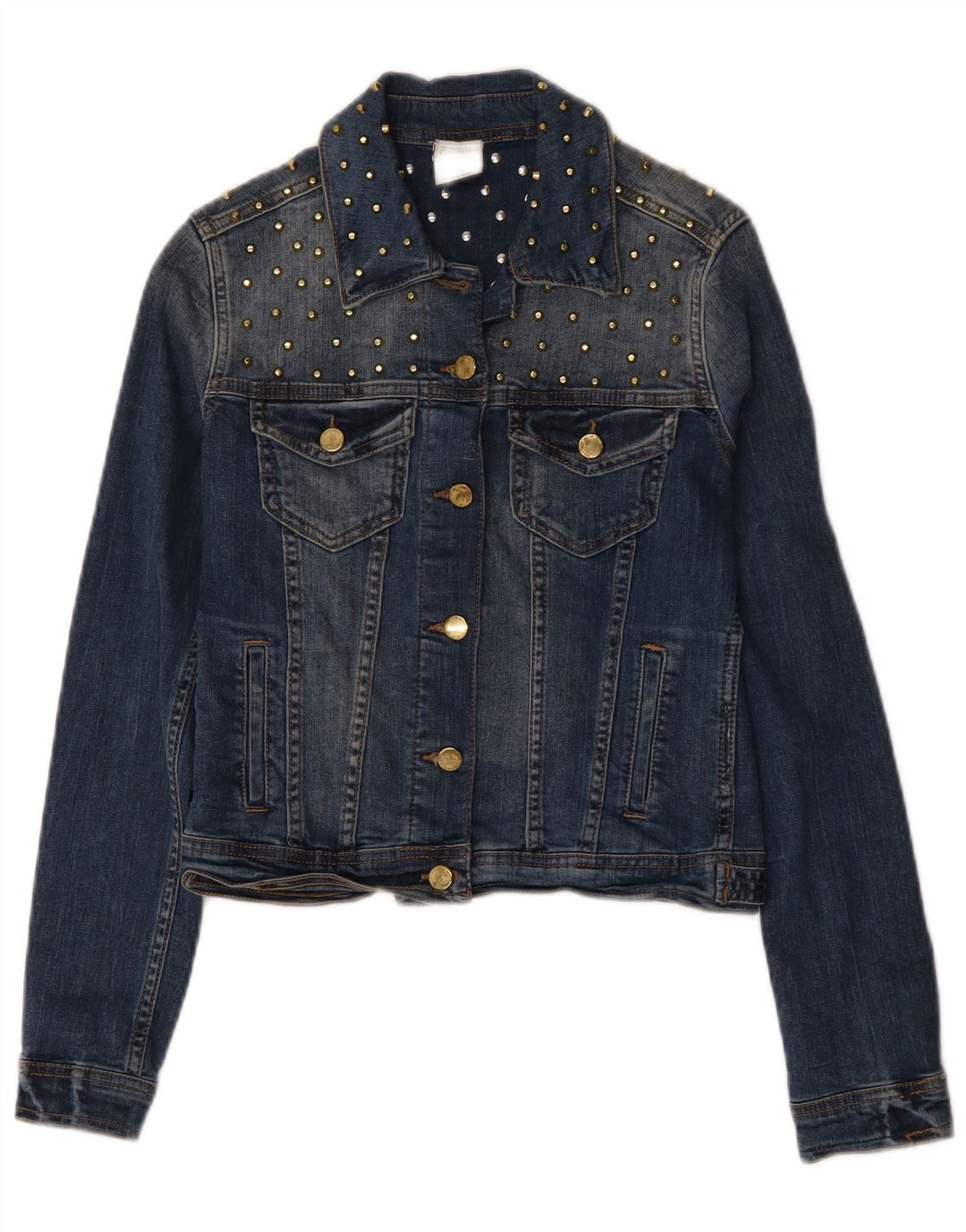 Zara Womens Crop Denim Jacket UK 10 Small Blue Cotton