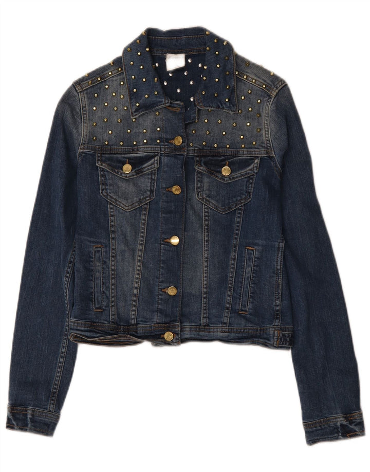 Zara Womens Crop Denim Jacket UK 10 Small Blue Cotton