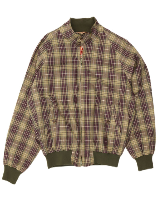 Baracuta Mens Bomber Jacket UK 40 Large Green Check Cotton