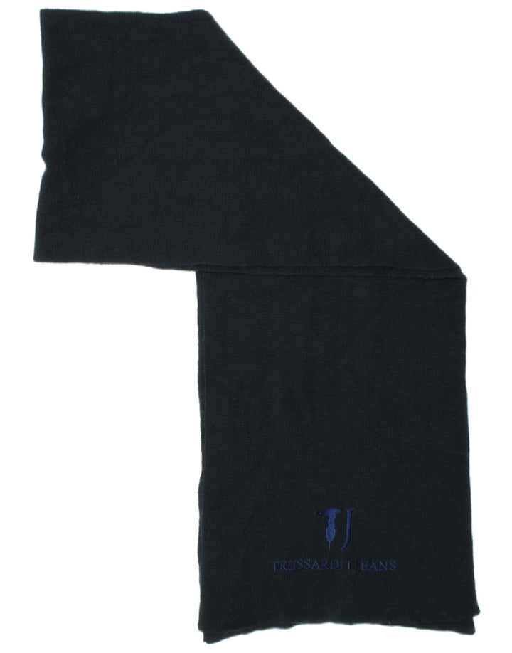Trussardi Mens Graphic Knit Rectangle Scarf One Size Navy Blue Designer