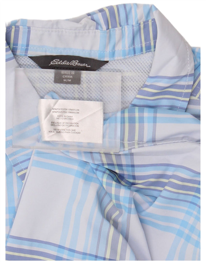 EDDIE BAUER Womens Short Sleeve Shirt UK 14 Medium Blue Check Polyester