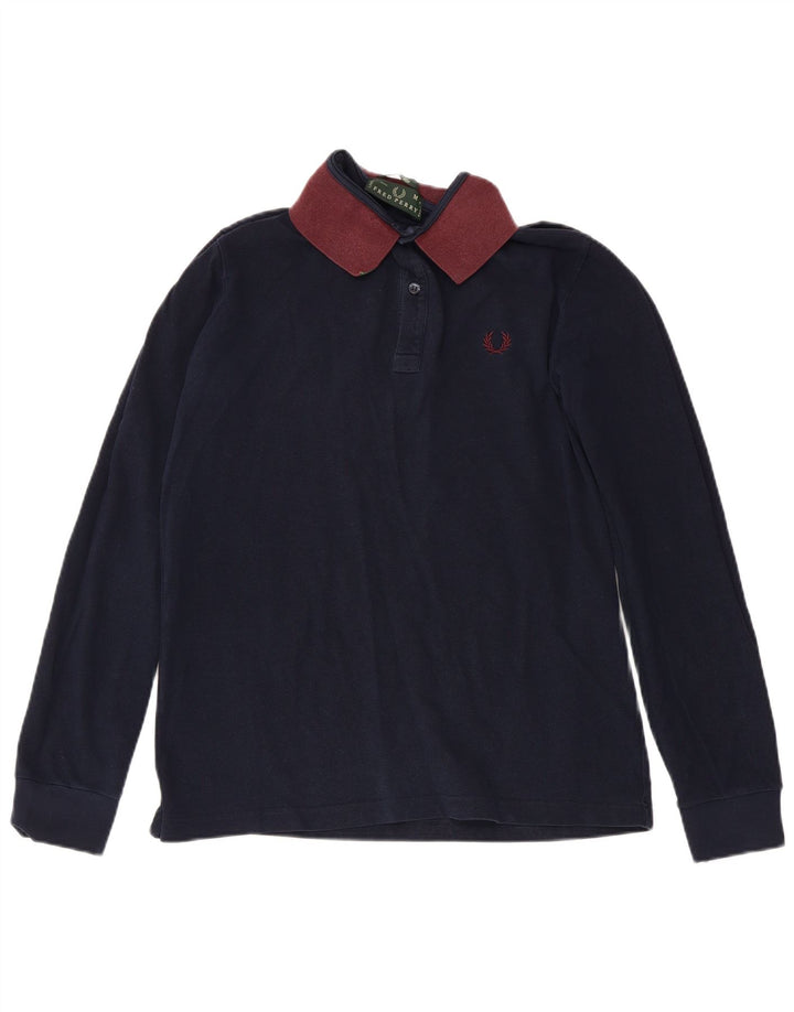 Fred Perry Mens Slim Fit Long Sleeve Polo Shirt Medium Navy Blue Cotton