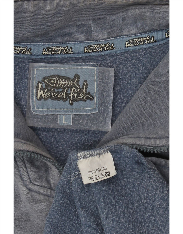 WEIRD FISH Mens Zip Neck Sweatshirt Jumper Large Blue Cotton