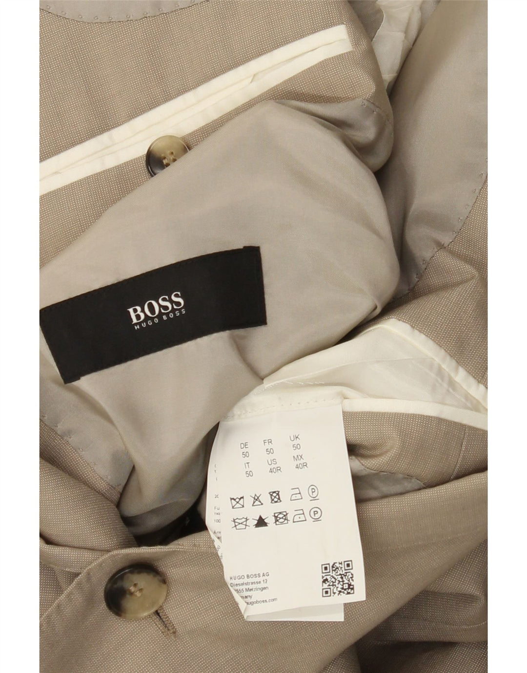 Hugo Boss Mens 2 Button Blazer Jacket EU 50 Large Beige Wool