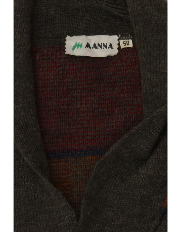 MANNA Mens Cardigan Sweater Size 50 Medium Grey Geometric Acrylic Vintage Manna and Second-Hand Manna from Messina Hembry 