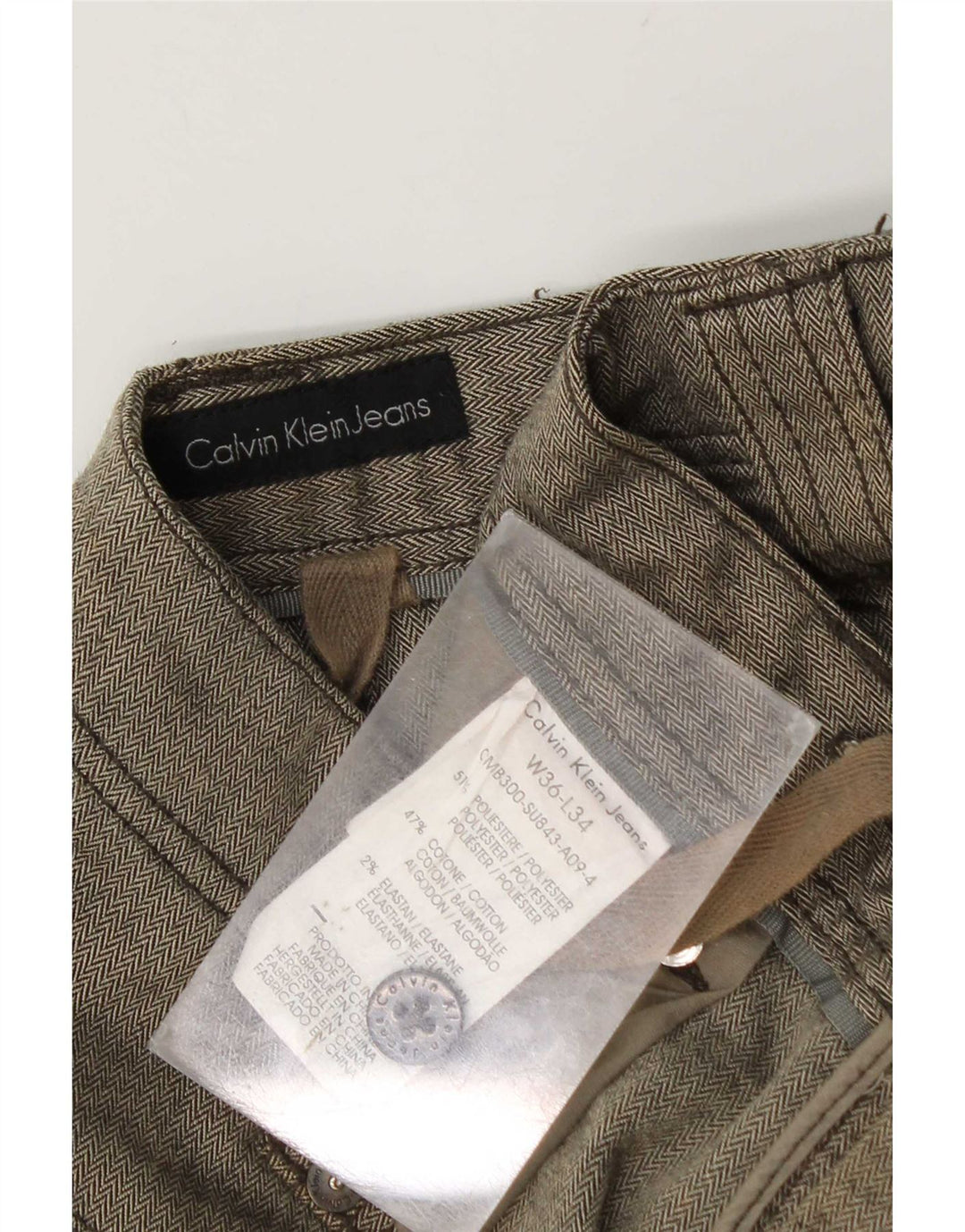 Calvin Klein Mens Straight Cargo Trousers W36 L34 Grey Herringbone