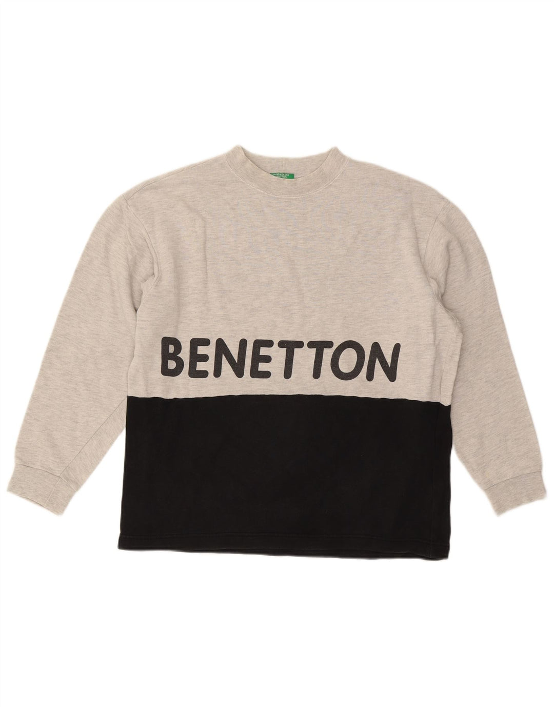 BENETTON Mens Graphic Sweatshirt Jumper Small Grey Colourblock Cotton