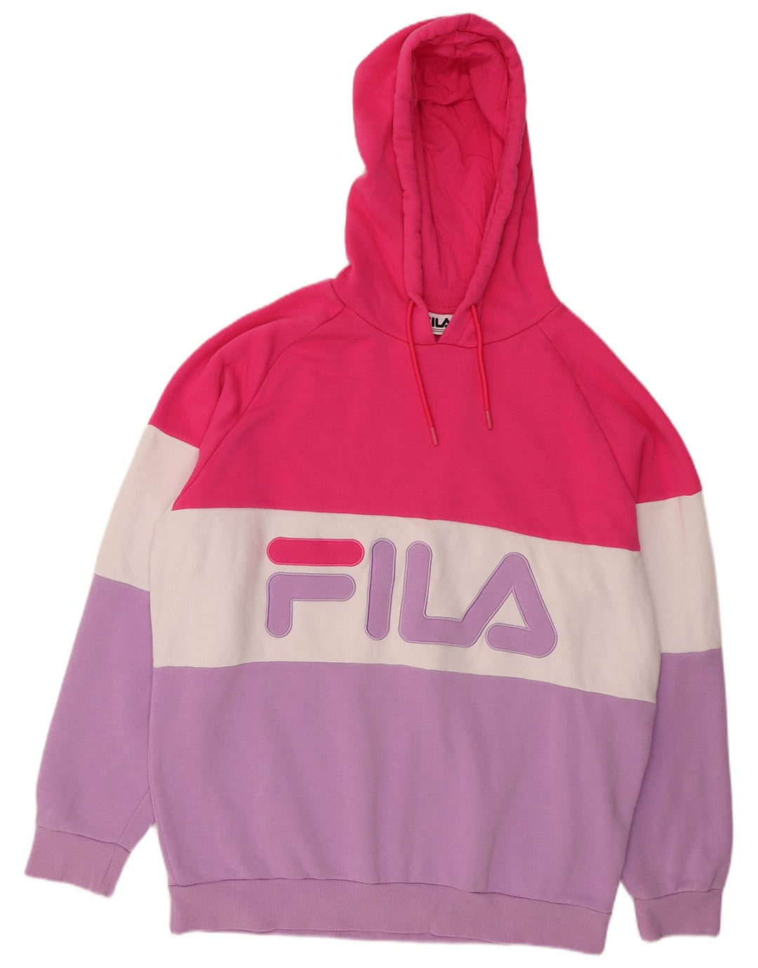 FILA Womens Graphic Hoodie Jumper UK 22 3XL Multicoloured Colourblock
