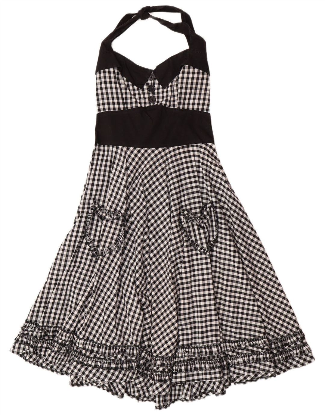 HELL BUNNY Womens Halter Dress UK 8 Small Black Gingham Cotton