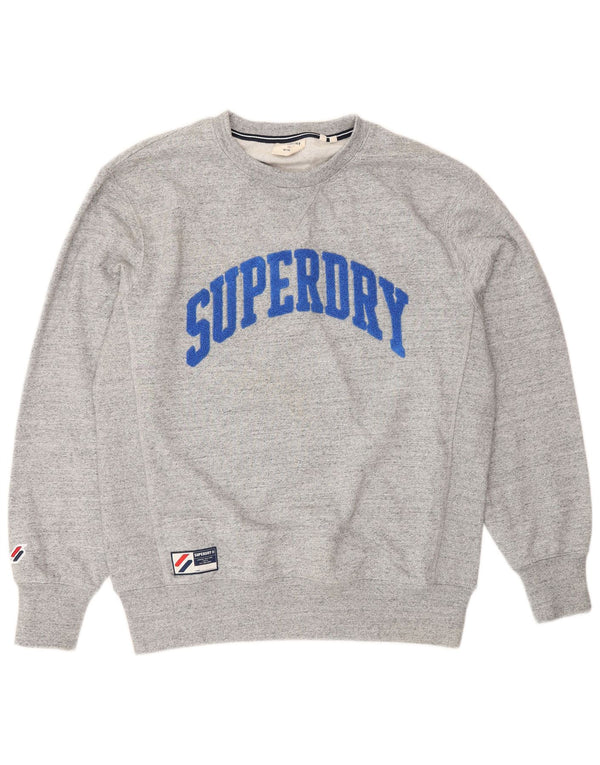 Superdry Womens Graphic Sweatshirt Jumper UK 16 Large Grey Flecked Cotton