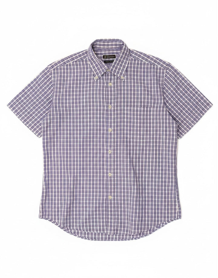 Dack's Mens Short Sleeve Classic Fit Shirt Medium Blue Check Cotton