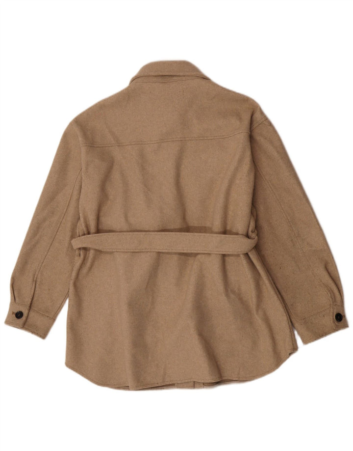 Zara Womens Shacket Jacket UK 14 Large Beige Polyester