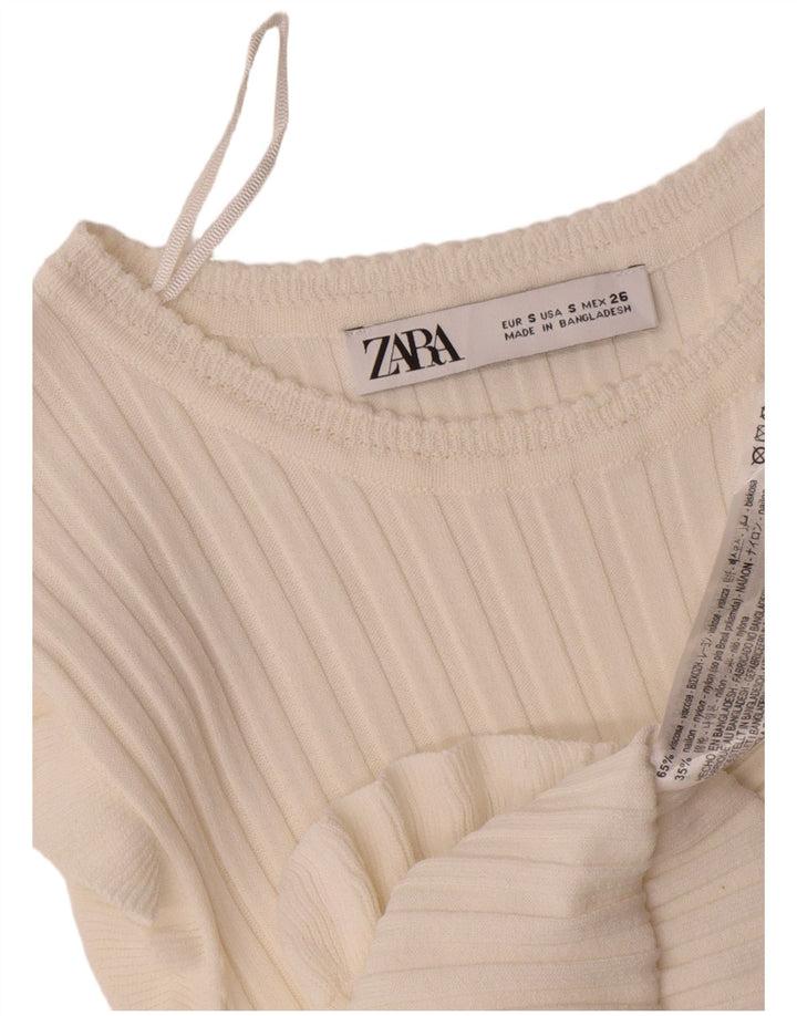 Zara Womens Crop Blouse Top UK 8 Small White Viscose