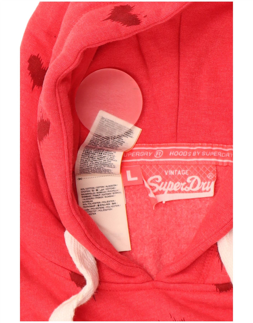SUPERDRY Womens Graphic Hoodie Jumper UK 16 Large Red Cotton Heart