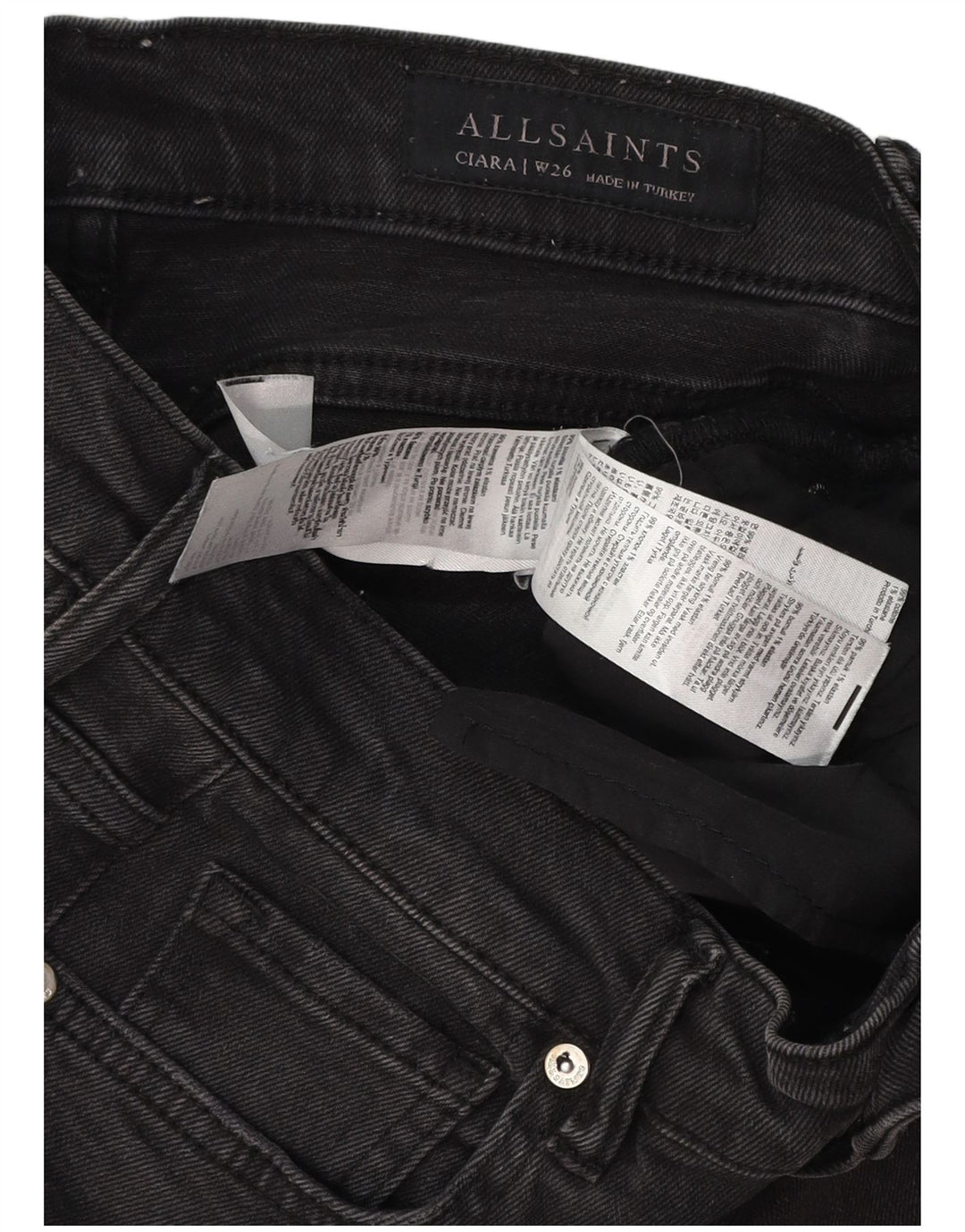 ALL SAINTS Womens Bootcut Jeans W26 L30 Black Cotton