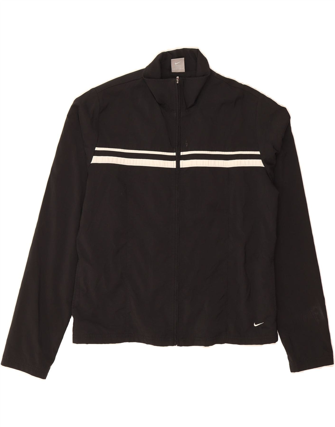 NIKE Womens Tracksuit Top Jacket US 12/14 Large Black Striped Polyester Vintage Nike and Second-Hand Nike from Messina Hembry 