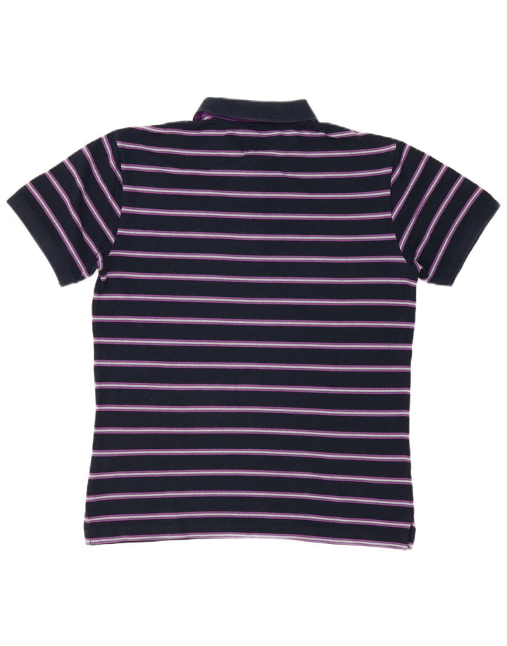 FRED PERRY Mens Polo Shirt Large Navy Blue Striped Cotton