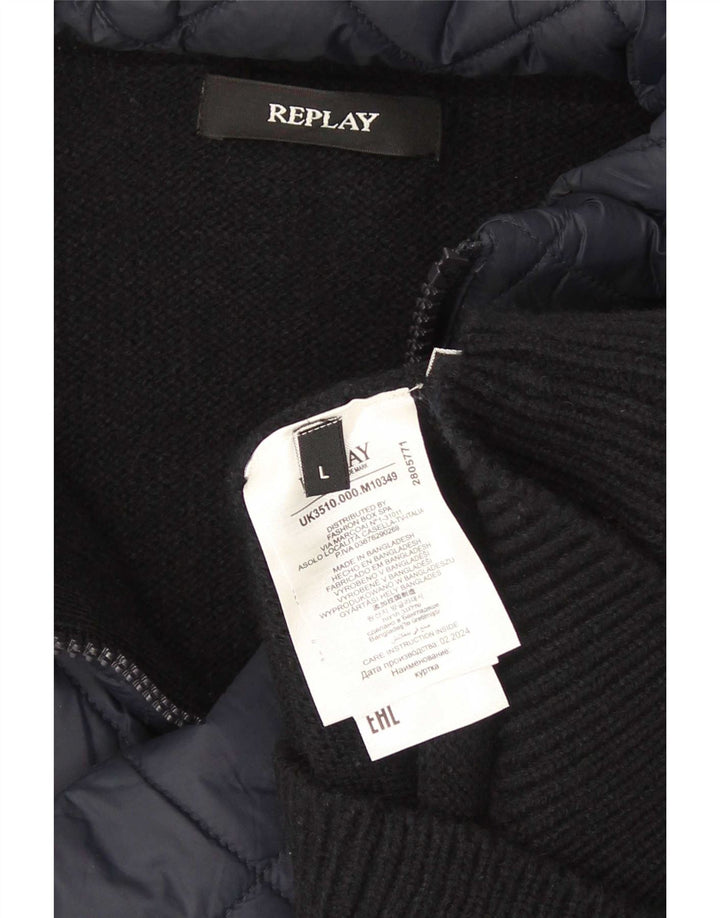 Replay Mens Cardigan Sweater Large Navy Blue Acrylic