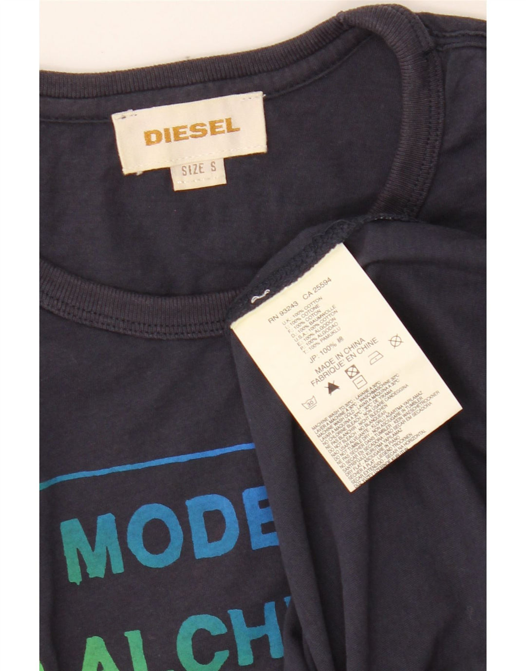 DIESEL Mens Graphic Top Long Sleeve Small Navy Blue Cotton